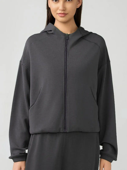 Zip-Up Dropped Shouder Active Hoodie