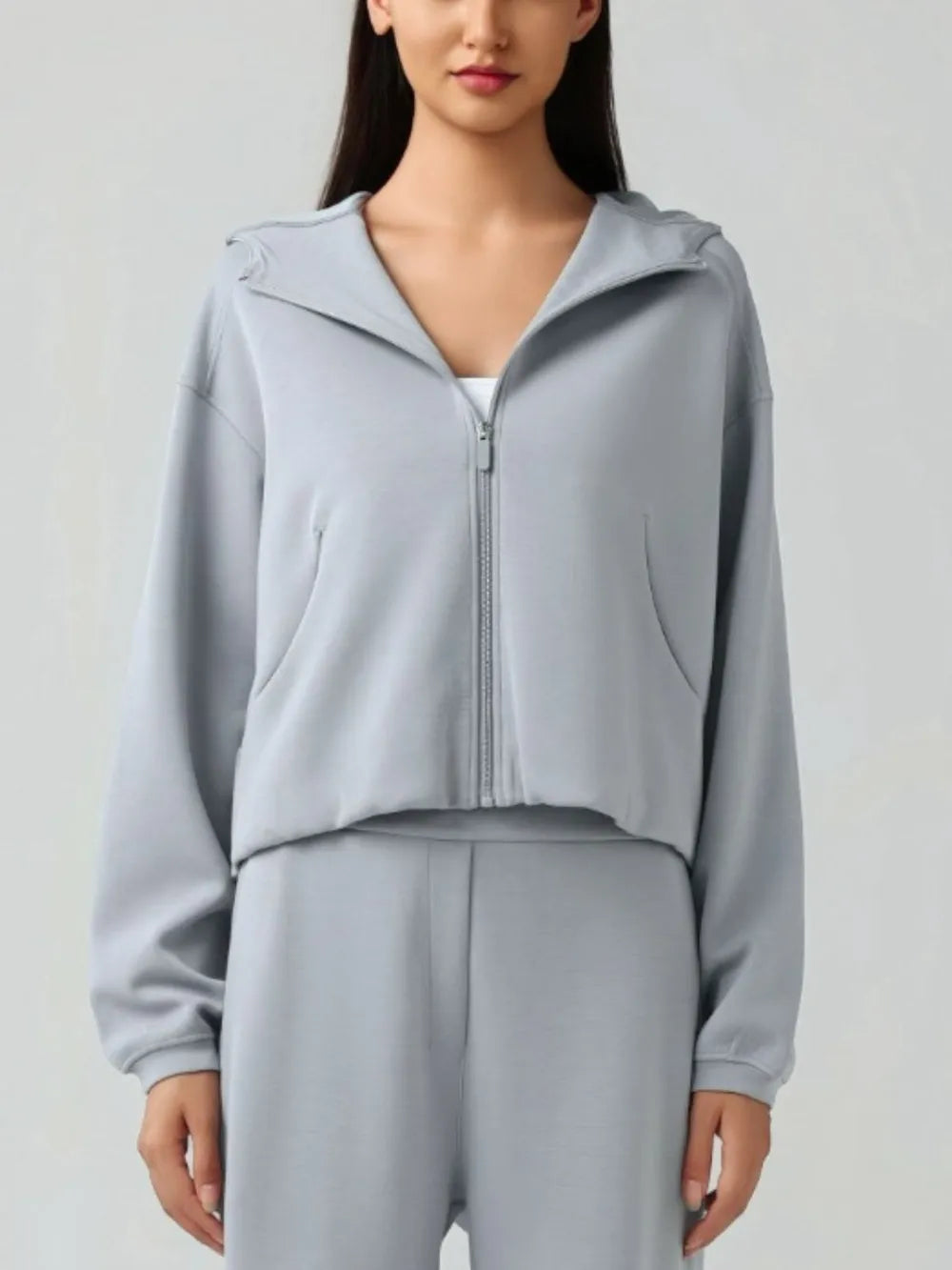 Zip-Up Dropped Shouder Active Hoodie