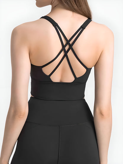 Scoop Neck Crisscross Straps Sports Bra