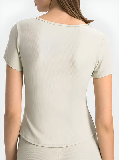 Notched Short Sleeve Active T-Shirt