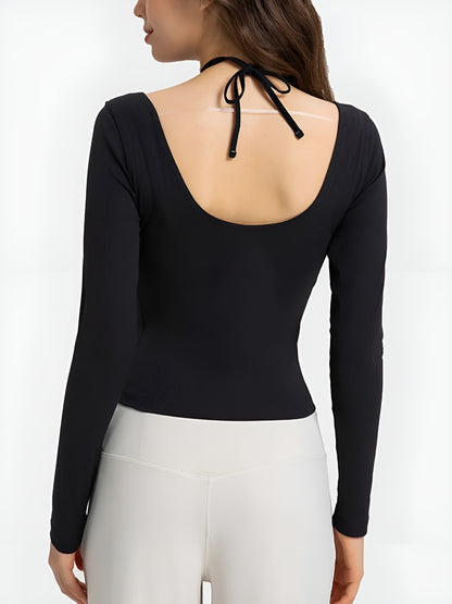 Halter Neck Long Sleeve Sporty Top