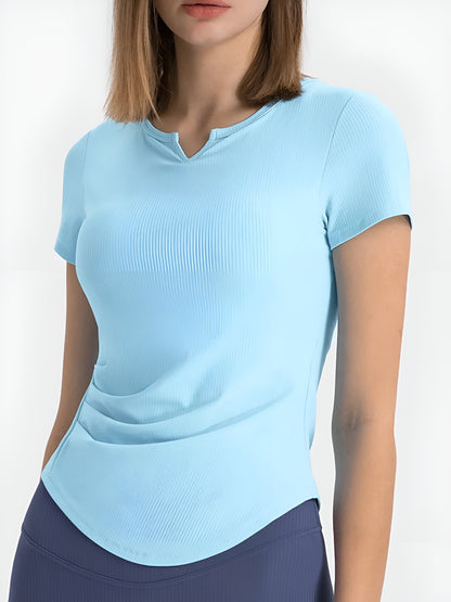 Notched Short Sleeve Active T-Shirt