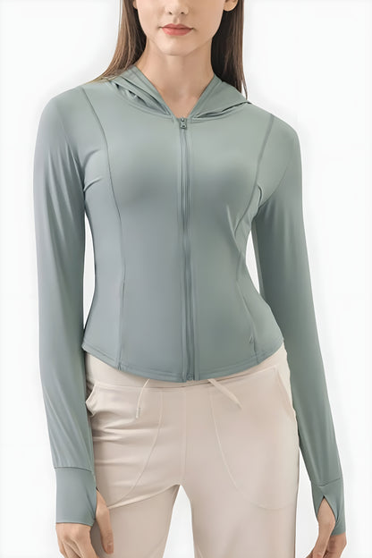 Pocketed Zip Up Long-Sleeve Hoodie