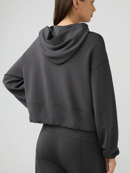 Zip-Up Dropped Shouder Active Hoodie