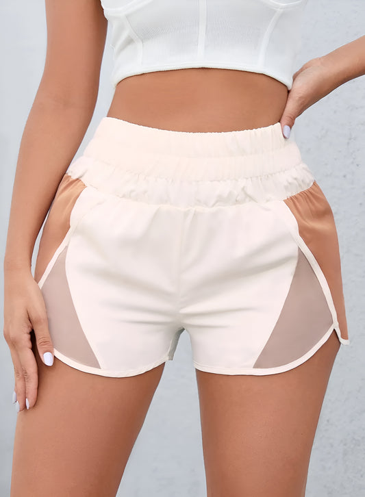 Color Block Elastic Waistband Casual Shorts