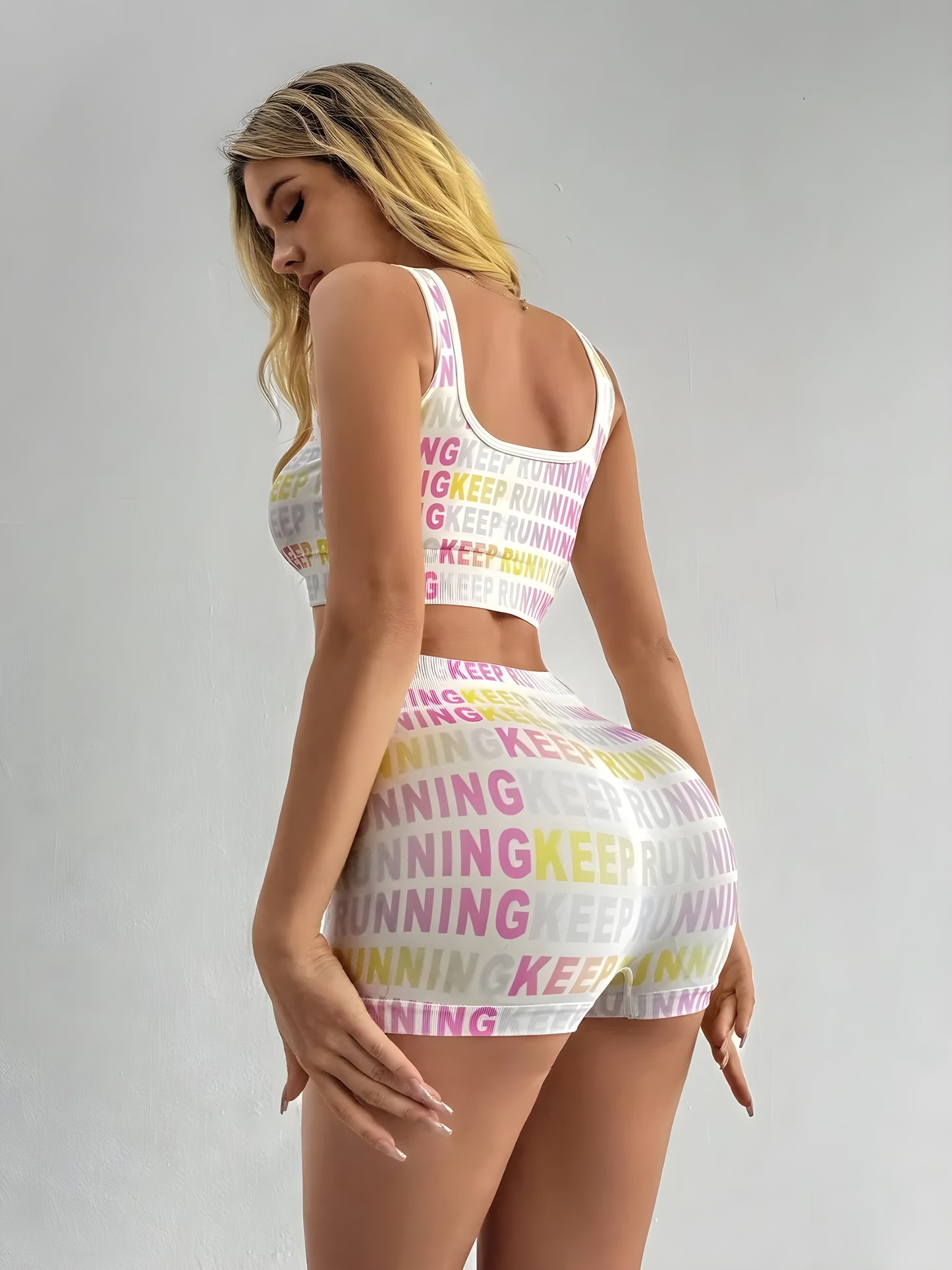 Unite Letter Print Top and Shorts Active Set