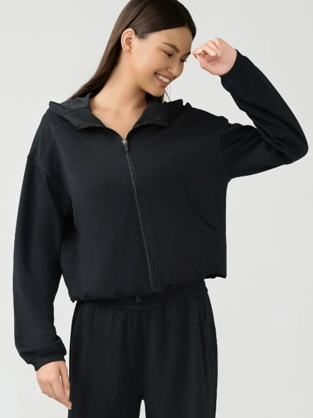 Zip-Up Dropped Shouder Active Hoodie