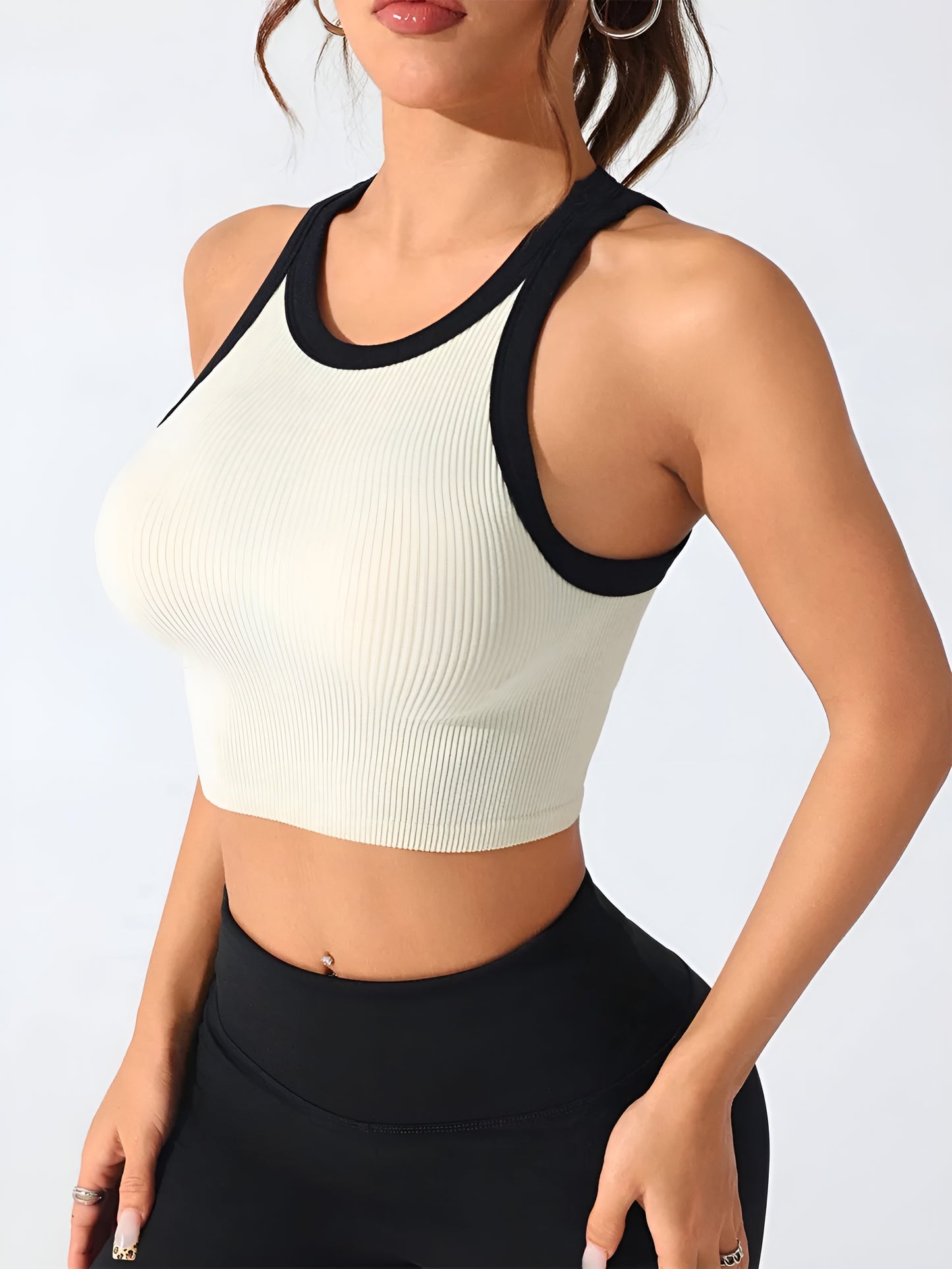 Contrast Trim Round Neck Active Tank