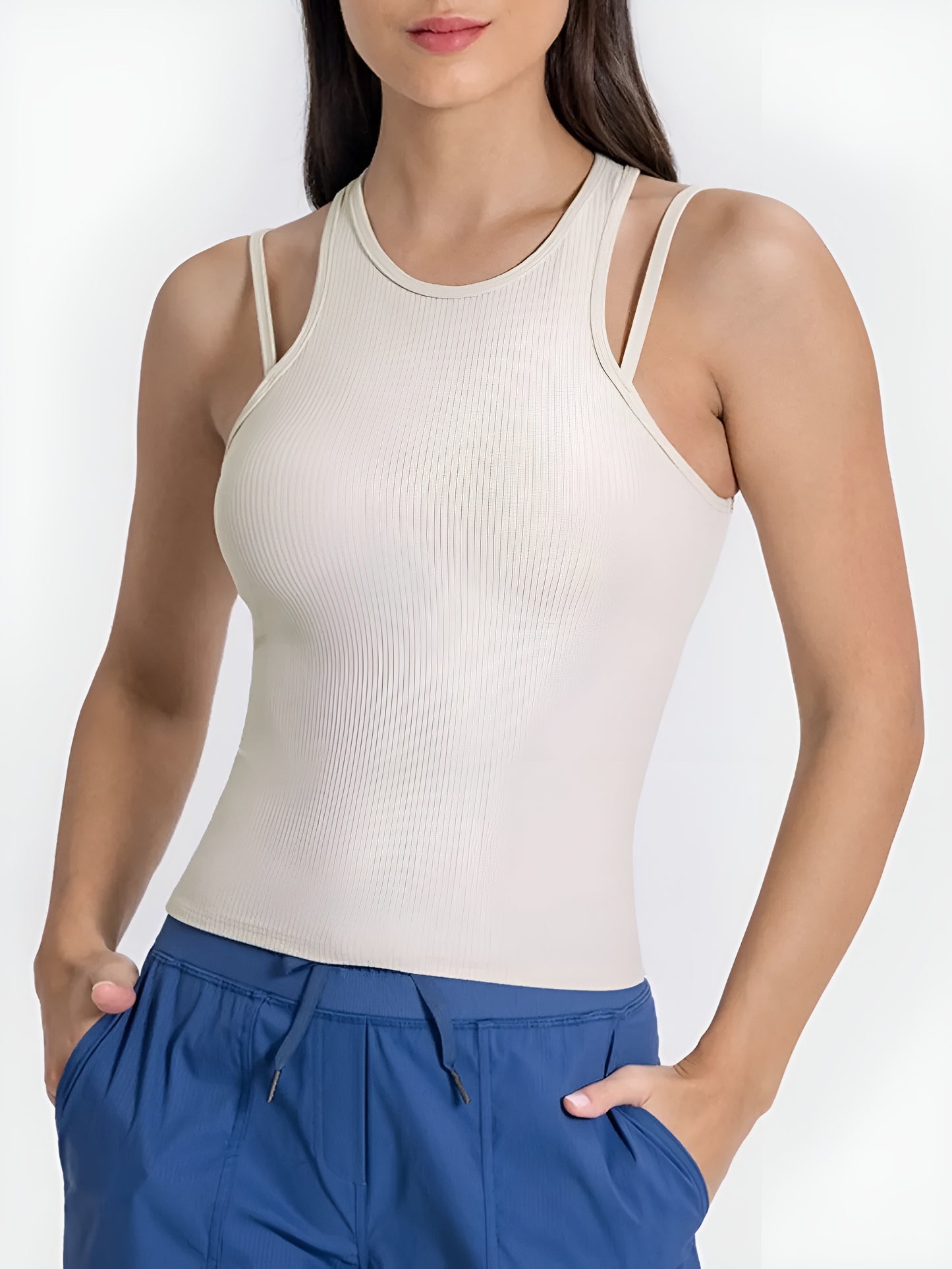 Cutout Round Neck Racerback Active Tank