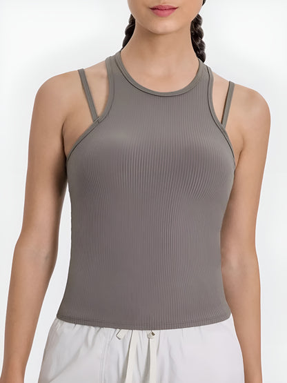 Cutout Round Neck Racerback Active Tank