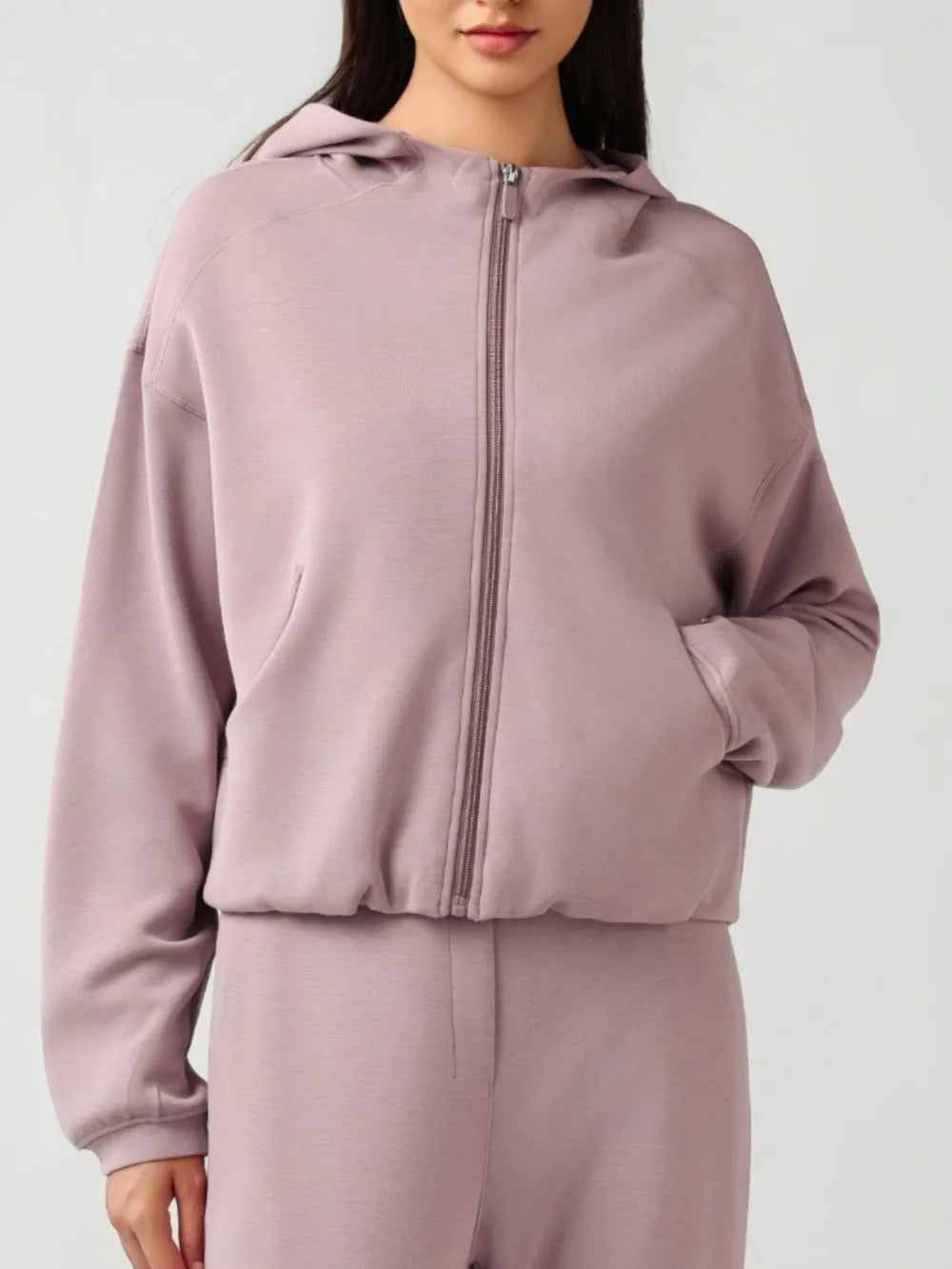 Zip-Up Dropped Shouder Active Hoodie